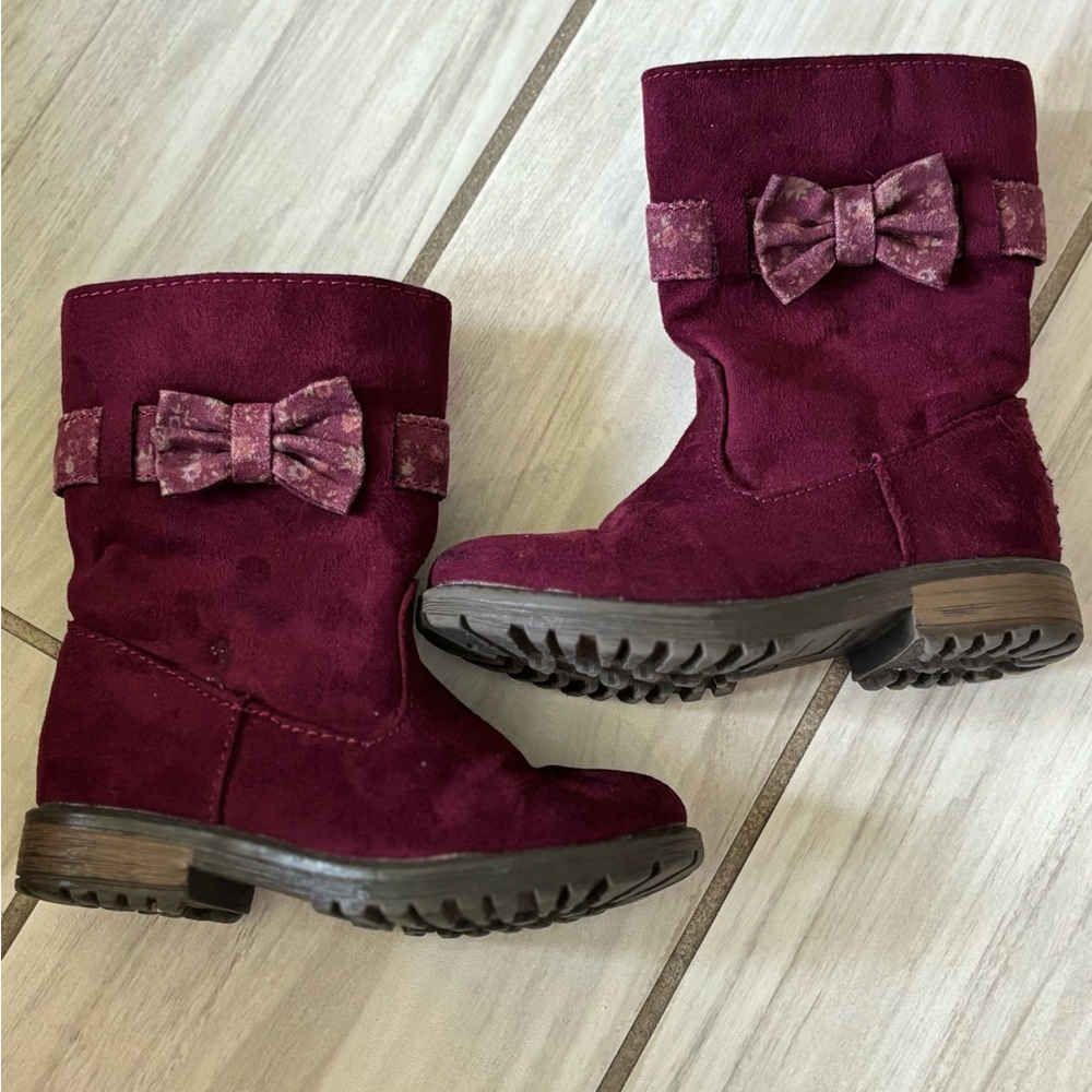 Burgundy Suede Boots with Bow Accent